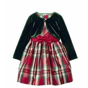 Iris&Ivy Girls Three Piece Holiday Plaid Taffeta Dress & Cardigan Set 12mths $54